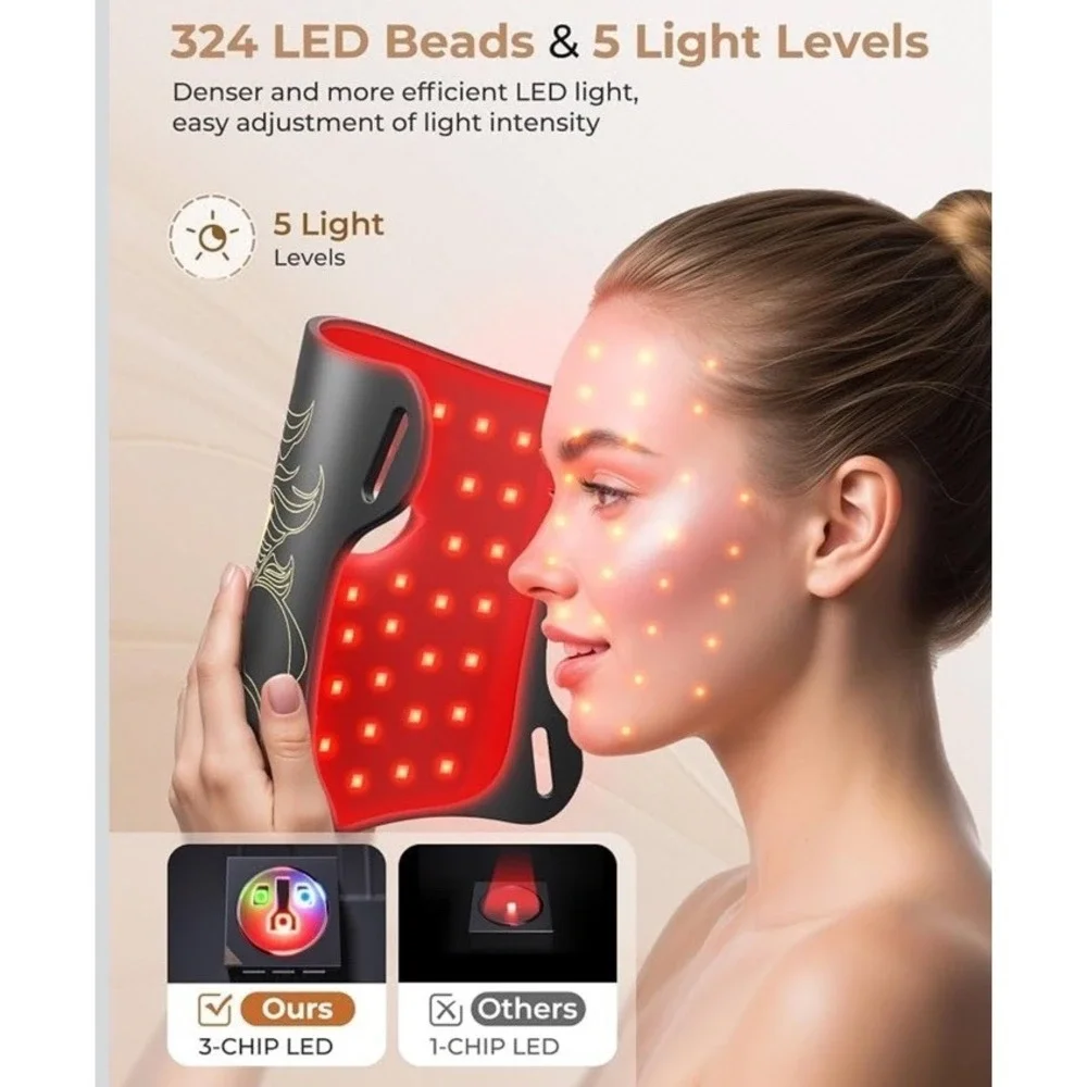 (33Lovsheme LED Face Mask Light Therapy, Enhance Red Light Therapy Mask for Face